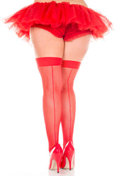 BACKSEAM FISHNET THIGH HIGH - RED - Q
